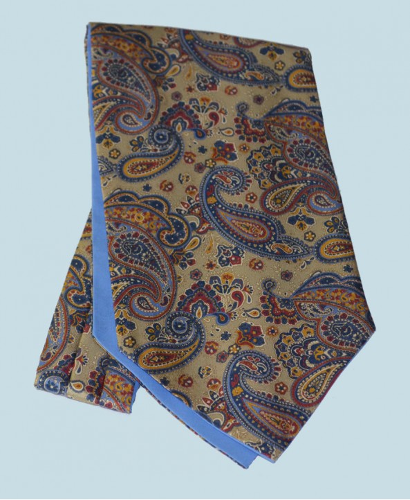 Fine Silk Persian Prince Paisley Pattern Cravat in Coffee Cream